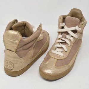 Tory Burch Evelin High Top Sneakers 8 M Beige Gold